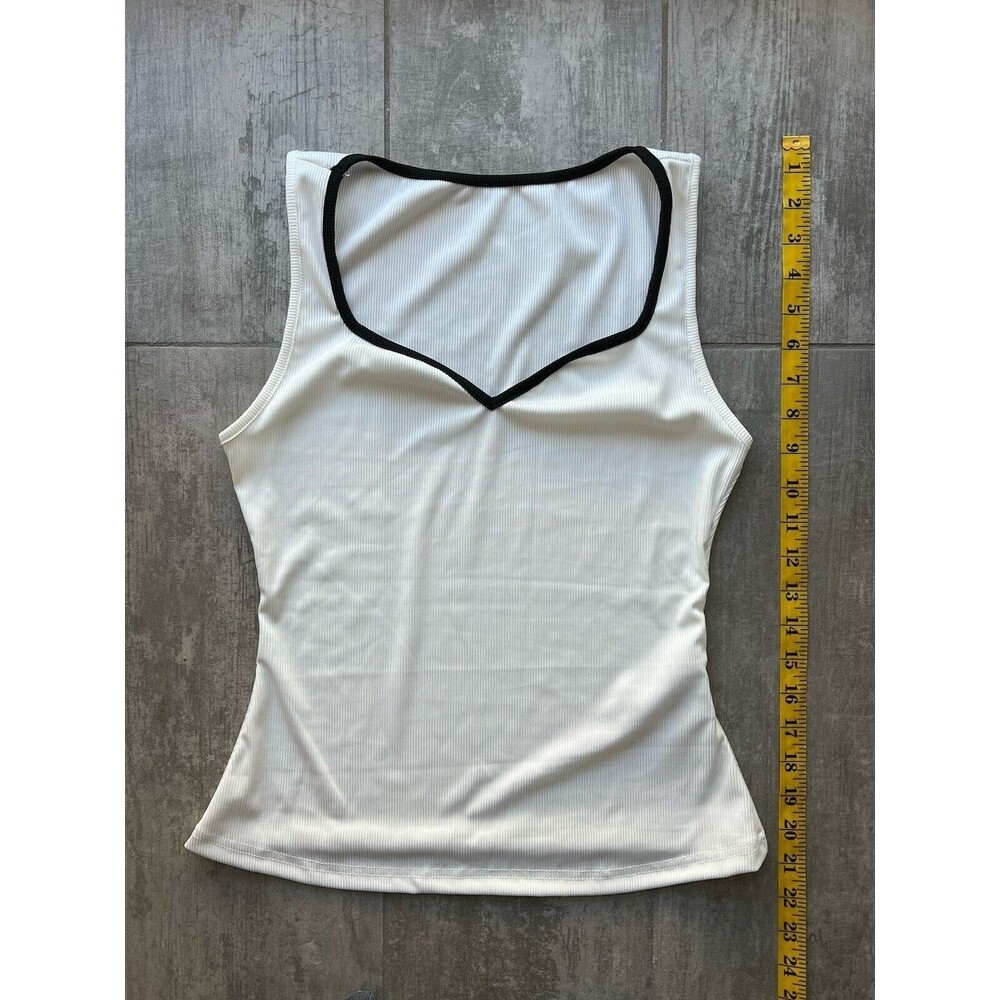 Sweetheart Neck Ribbed Stretch White Black Trim Colorblock Casual Tank Top NEW M - Picture 7 of 10
